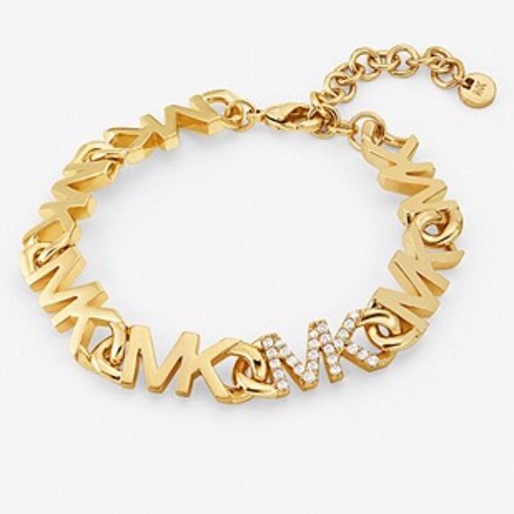 MICHAEL KORS 14K Gold Plated-Plated Brass Pavé Logo Chain Bracelet - Picture 10 of 10
